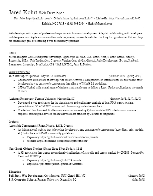 A screencap of a resume
